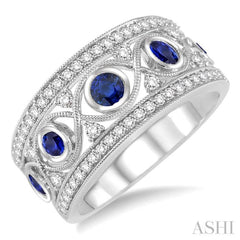 2.6 MM Round Cut Sapphire and 1/2 ctw Round Cut Diamond Precious Band in 14K White Gold 2.6 MM Round Cut Sapphire and 1/2 ctw Round Cut Diamond Precious Band in 14K White Gold