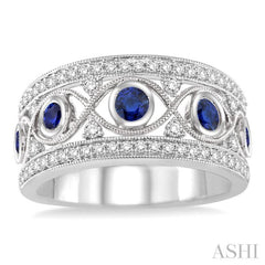 2.6 MM Round Cut Sapphire and 1/2 ctw Round Cut Diamond Precious Band in 14K White Gold 2.6 MM Round Cut Sapphire and 1/2 ctw Round Cut Diamond Precious Band in 14K White Gold