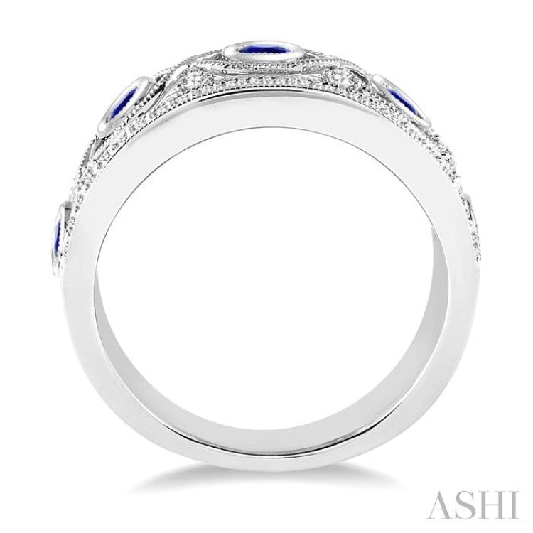 2.6 MM Round Cut Sapphire and 1/2 ctw Round Cut Diamond Precious Band in 14K White Gold 2.6 MM Round Cut Sapphire and 1/2 ctw Round Cut Diamond Precious Band in 14K White Gold