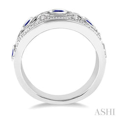 2.6 MM Round Cut Sapphire and 1/2 ctw Round Cut Diamond Precious Band in 14K White Gold 2.6 MM Round Cut Sapphire and 1/2 ctw Round Cut Diamond Precious Band in 14K White Gold