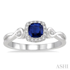 4x4 MM Cushion Shape Sapphire and 1/10 Ctw Round Cut Diamond Ring in 10K White Gold 4x4 MM Cushion Shape Sapphire and 1/10 Ctw Round Cut Diamond Ring in 10K White Gold