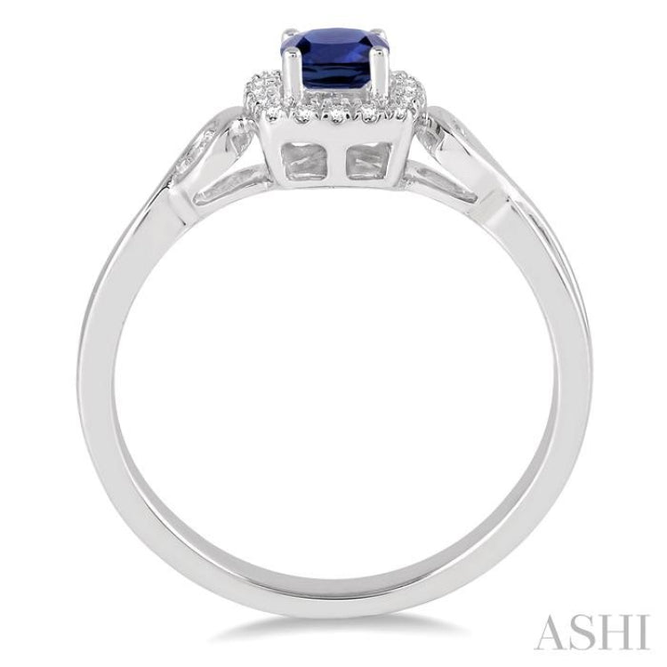 4x4 MM Cushion Shape Sapphire and 1/10 Ctw Round Cut Diamond Ring in 10K White Gold 4x4 MM Cushion Shape Sapphire and 1/10 Ctw Round Cut Diamond Ring in 10K White Gold