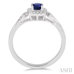 4x4 MM Cushion Shape Sapphire and 1/10 Ctw Round Cut Diamond Ring in 10K White Gold 4x4 MM Cushion Shape Sapphire and 1/10 Ctw Round Cut Diamond Ring in 10K White Gold
