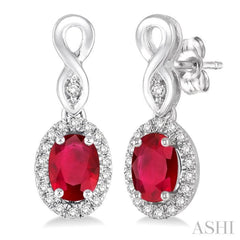5x3 MM Oval Cut Ruby and 1/6 Ctw Round Cut Diamond Earrings in 14K White Gold 5x3 MM Oval Cut Ruby and 1/6 Ctw Round Cut Diamond Earrings in 14K White Gold