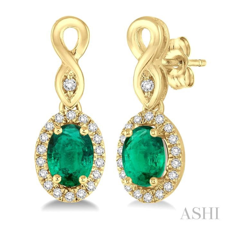 5x3 MM Oval Cut Emerald and 1/6 Ctw Round Cut Diamond Earrings in 10K Yellow Gold 5x3 MM Oval Cut Emerald and 1/6 Ctw Round Cut Diamond Earrings in 10K Yellow Gold