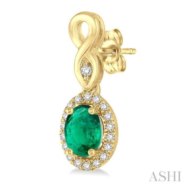 5x3 MM Oval Cut Emerald and 1/6 Ctw Round Cut Diamond Earrings in 10K Yellow Gold 5x3 MM Oval Cut Emerald and 1/6 Ctw Round Cut Diamond Earrings in 10K Yellow Gold