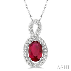 6x4 MM Oval Cut Ruby and 1/10 Ctw Round Cut Diamond Pendant in 10K White Gold with Chain 6x4 MM Oval Cut Ruby and 1/10 Ctw Round Cut Diamond Pendant in 10K White Gold with Chain