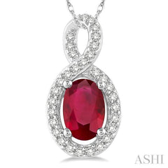 6x4 MM Oval Cut Ruby and 1/10 Ctw Round Cut Diamond Pendant in 10K White Gold with Chain 6x4 MM Oval Cut Ruby and 1/10 Ctw Round Cut Diamond Pendant in 10K White Gold with Chain