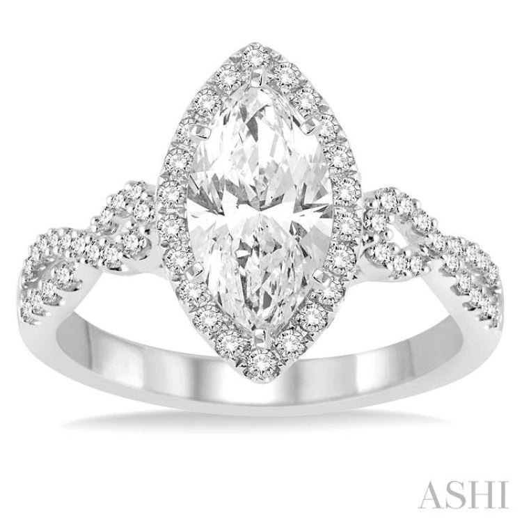1 ctw Diamond Engagement Ring with 5/8 ct Marquise Cut Center Stone in 14K White Gold 1 ctw Diamond Engagement Ring with 5/8 ct Marquise Cut Center Stone in 14K White Gold
