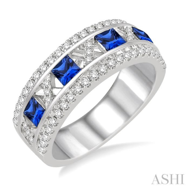 3x3 MM Princess Cut Sapphire and 3/8 ctw Round Cut Diamond Precious Ring in 14K White Gold 3x3 MM Princess Cut Sapphire and 3/8 ctw Round Cut Diamond Precious Ring in 14K White Gold