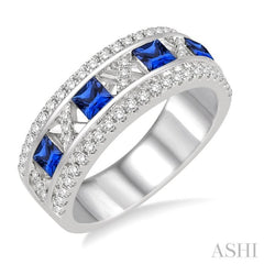 3x3 MM Princess Cut Sapphire and 3/8 ctw Round Cut Diamond Precious Ring in 14K White Gold 3x3 MM Princess Cut Sapphire and 3/8 ctw Round Cut Diamond Precious Ring in 14K White Gold