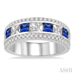 3x3 MM Princess Cut Sapphire and 3/8 ctw Round Cut Diamond Precious Ring in 14K White Gold 3x3 MM Princess Cut Sapphire and 3/8 ctw Round Cut Diamond Precious Ring in 14K White Gold