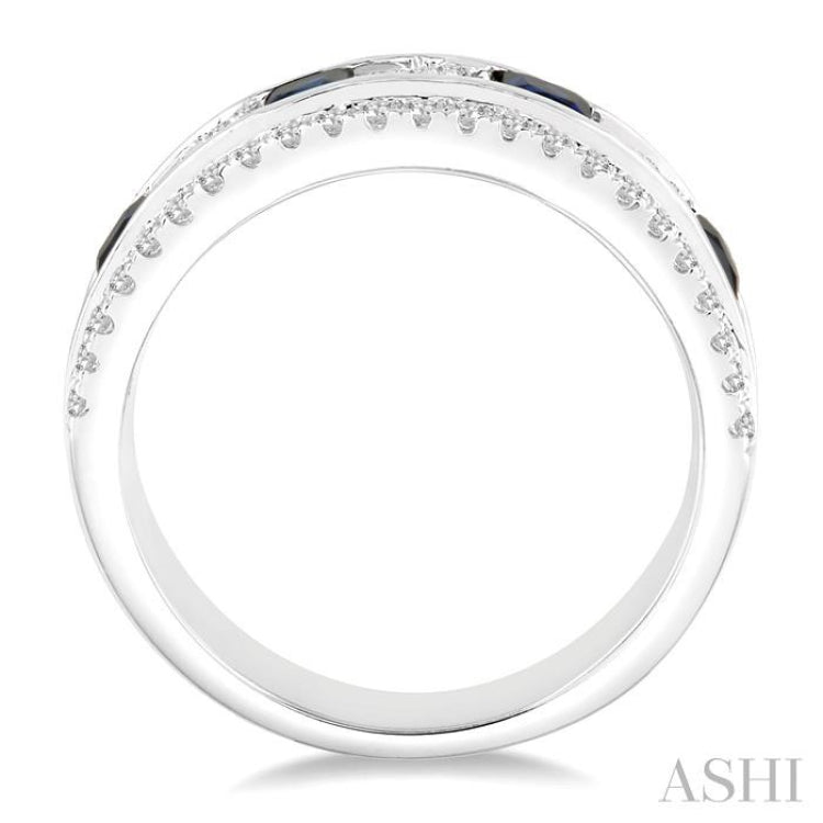 3x3 MM Princess Cut Sapphire and 3/8 ctw Round Cut Diamond Precious Ring in 14K White Gold 3x3 MM Princess Cut Sapphire and 3/8 ctw Round Cut Diamond Precious Ring in 14K White Gold