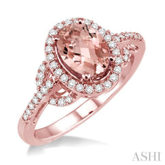 8x6MM Oval Cut Morganite and 1/3 ctw Round Cut Diamond Ring in 14K Rose Gold 8x6MM Oval Cut Morganite and 1/3 ctw Round Cut Diamond Ring in 14K Rose Gold
