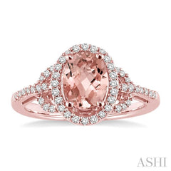 8x6MM Oval Cut Morganite and 1/3 ctw Round Cut Diamond Ring in 14K Rose Gold 8x6MM Oval Cut Morganite and 1/3 ctw Round Cut Diamond Ring in 14K Rose Gold