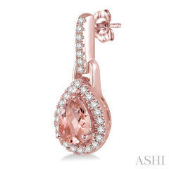 6x4 MM Pear Shape Morganite and 1/5 ctw Round Cut Diamond Earrings in 10K Rose Gold 6x4 MM Pear Shape Morganite and 1/5 ctw Round Cut Diamond Earrings in 10K Rose Gold