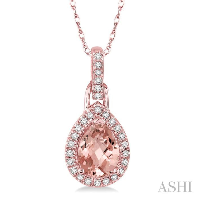 7x5 MM Pear Shape Morganite and 1/10 Ctw Round Cut Diamond Pendant in 10K Rose Gold with Chain 7x5 MM Pear Shape Morganite and 1/10 Ctw Round Cut Diamond Pendant in 10K Rose Gold with Chain