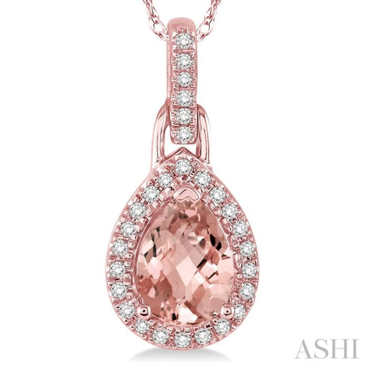 7x5 MM Pear Shape Morganite and 1/10 Ctw Round Cut Diamond Pendant in 10K Rose Gold with Chain 7x5 MM Pear Shape Morganite and 1/10 Ctw Round Cut Diamond Pendant in 10K Rose Gold with Chain