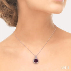 7x7 MM Cushion Shape Rhodolite Garnet and 1/5 Ctw Round Cut Diamond Pendant in 14K Rose Gold with Chain 7x7 MM Cushion Shape Rhodolite Garnet and 1/5 Ctw Round Cut Diamond Pendant in 14K Rose Gold with Chain