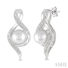 6.5 MM Round Shape Cultured Pearls and 1/20 ctw Round Cut Diamond Earrings in Sterling Silver 6.5 MM Round Shape Cultured Pearls and 1/20 ctw Round Cut Diamond Earrings in Sterling Silver