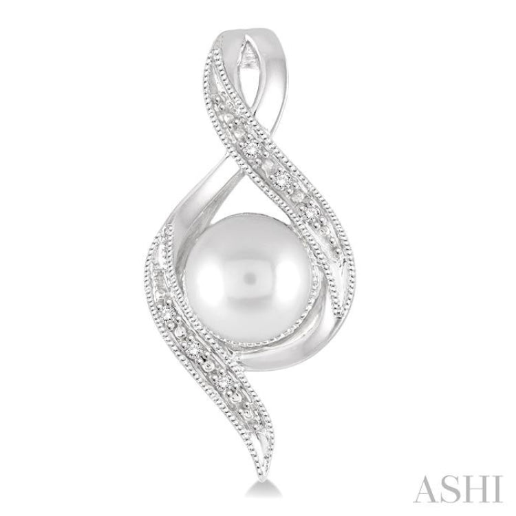 6.5 MM Round Shape Cultured Pearls and 1/20 ctw Round Cut Diamond Earrings in Sterling Silver 6.5 MM Round Shape Cultured Pearls and 1/20 ctw Round Cut Diamond Earrings in Sterling Silver