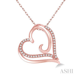 1/10 Ctw Round Cut Diamond Heart Pendant in 10K Rose Gold with Chain 1/10 Ctw Round Cut Diamond Heart Pendant in 10K Rose Gold with Chain