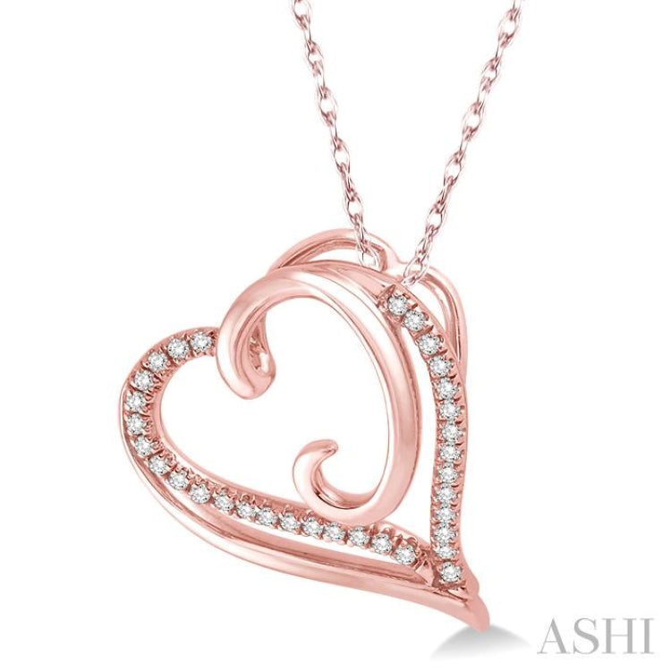 1/10 Ctw Round Cut Diamond Heart Pendant in 10K Rose Gold with Chain 1/10 Ctw Round Cut Diamond Heart Pendant in 10K Rose Gold with Chain