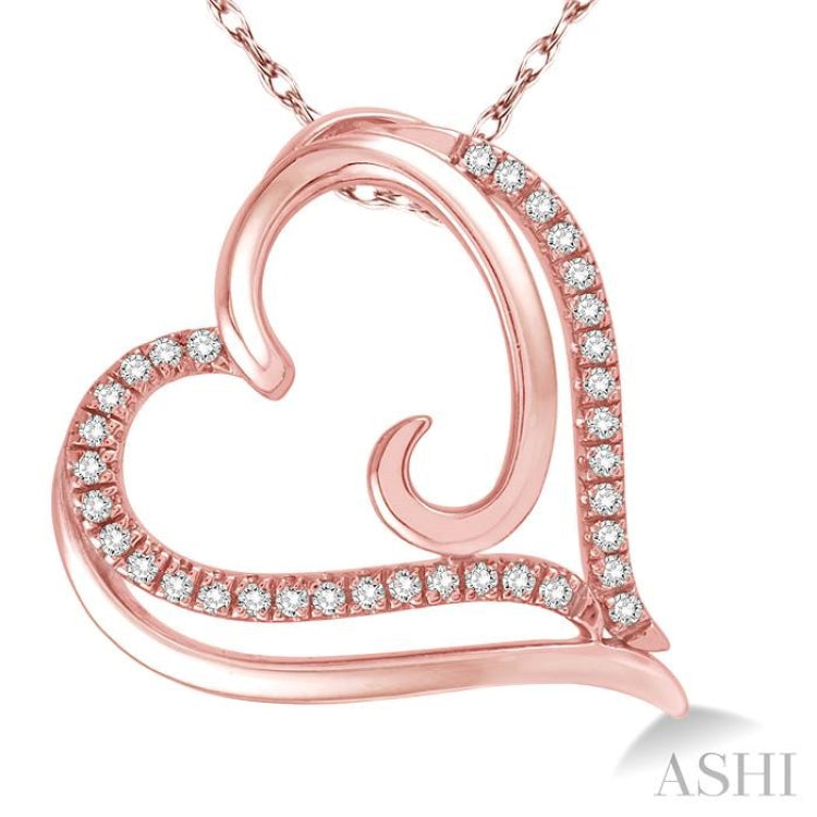 1/10 Ctw Round Cut Diamond Heart Pendant in 10K Rose Gold with Chain 1/10 Ctw Round Cut Diamond Heart Pendant in 10K Rose Gold with Chain