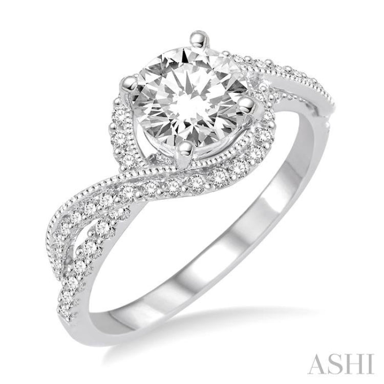 7/8 ctw Diamond Engagement Ring with 1/2 ct Round Cut Center Stone in 14K White Gold 7/8 ctw Diamond Engagement Ring with 1/2 ct Round Cut Center Stone in 14K White Gold