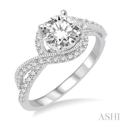 7/8 ctw Diamond Engagement Ring with 1/2 ct Round Cut Center Stone in 14K White Gold 7/8 ctw Diamond Engagement Ring with 1/2 ct Round Cut Center Stone in 14K White Gold