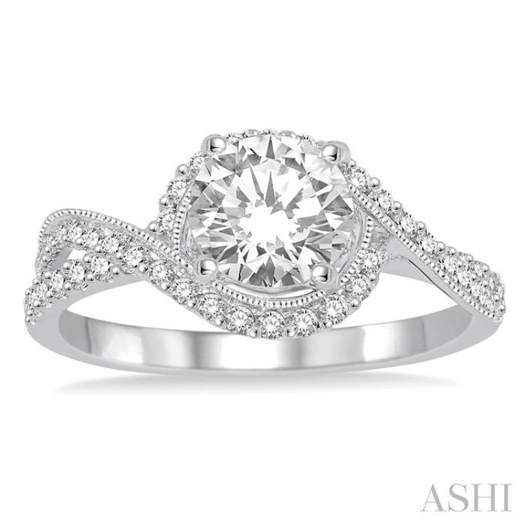 7/8 ctw Diamond Engagement Ring with 1/2 ct Round Cut Center Stone in 14K White Gold 7/8 ctw Diamond Engagement Ring with 1/2 ct Round Cut Center Stone in 14K White Gold