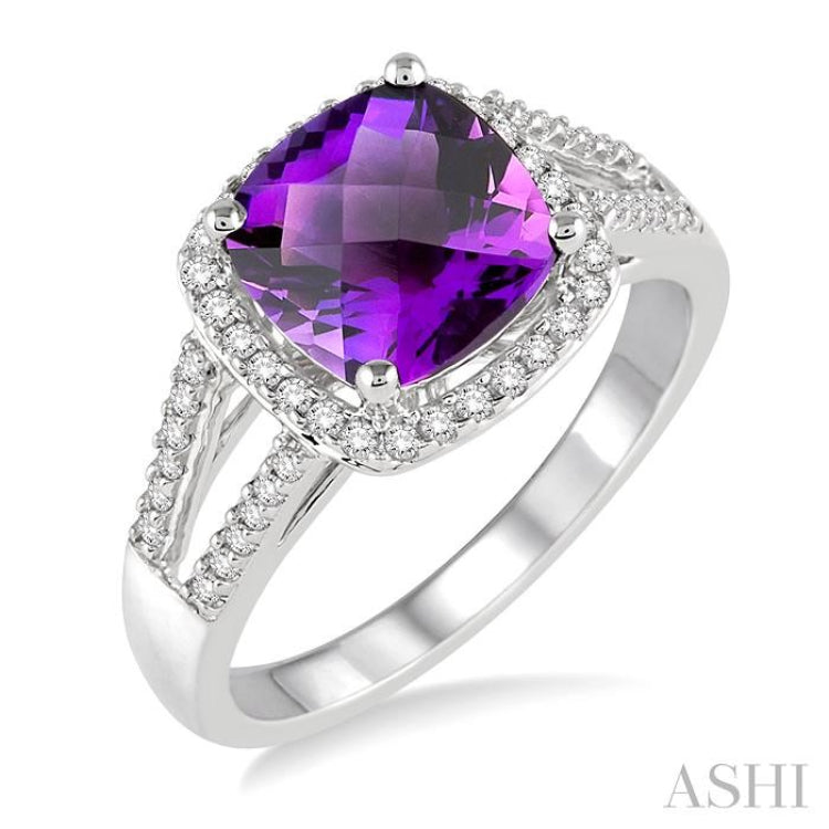 8x8 MM Cushion Shape Amethyst and 1/4 Ctw Round cut Diamond Ring in 10K White Gold 8x8 MM Cushion Shape Amethyst and 1/4 Ctw Round cut Diamond Ring in 10K White Gold