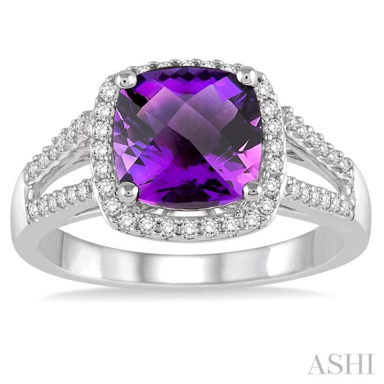 8x8 MM Cushion Shape Amethyst and 1/4 Ctw Round cut Diamond Ring in 10K White Gold 8x8 MM Cushion Shape Amethyst and 1/4 Ctw Round cut Diamond Ring in 10K White Gold