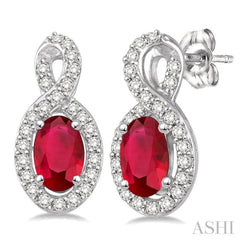 5x3 MM Oval Cut Ruby and 1/5 Ctw Round Cut Diamond Earrings in 10K White Gold 5x3 MM Oval Cut Ruby and 1/5 Ctw Round Cut Diamond Earrings in 10K White Gold