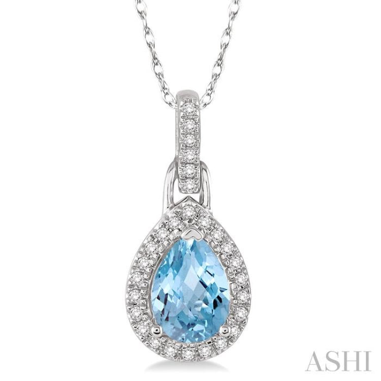 7x5 MM Pear Shape Aquamarine and 1/10 Ctw Round Cut Diamond Pendant in 14K White Gold with Chain 7x5 MM Pear Shape Aquamarine and 1/10 Ctw Round Cut Diamond Pendant in 14K White Gold with Chain