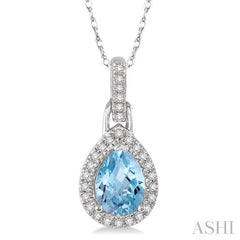 7x5 MM Pear Shape Aquamarine and 1/10 Ctw Round Cut Diamond Pendant in 14K White Gold with Chain 7x5 MM Pear Shape Aquamarine and 1/10 Ctw Round Cut Diamond Pendant in 14K White Gold with Chain