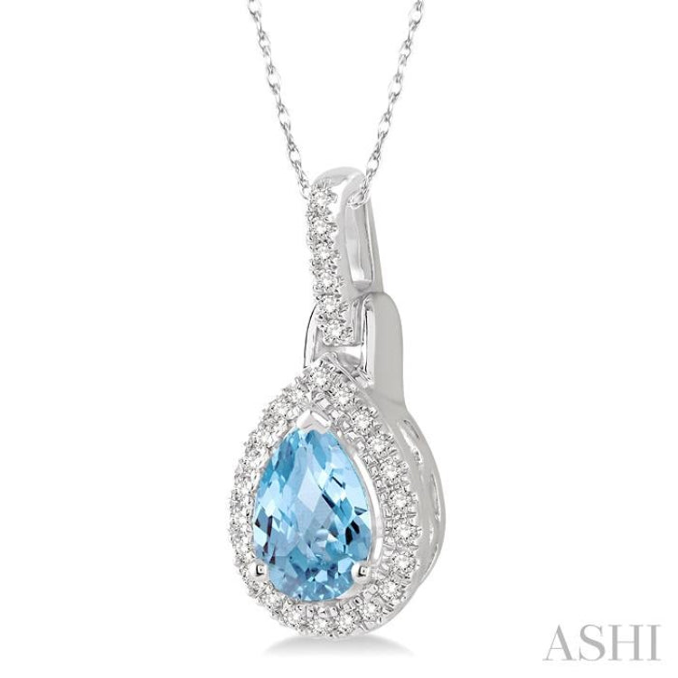 7x5 MM Pear Shape Aquamarine and 1/10 Ctw Round Cut Diamond Pendant in 14K White Gold with Chain 7x5 MM Pear Shape Aquamarine and 1/10 Ctw Round Cut Diamond Pendant in 14K White Gold with Chain