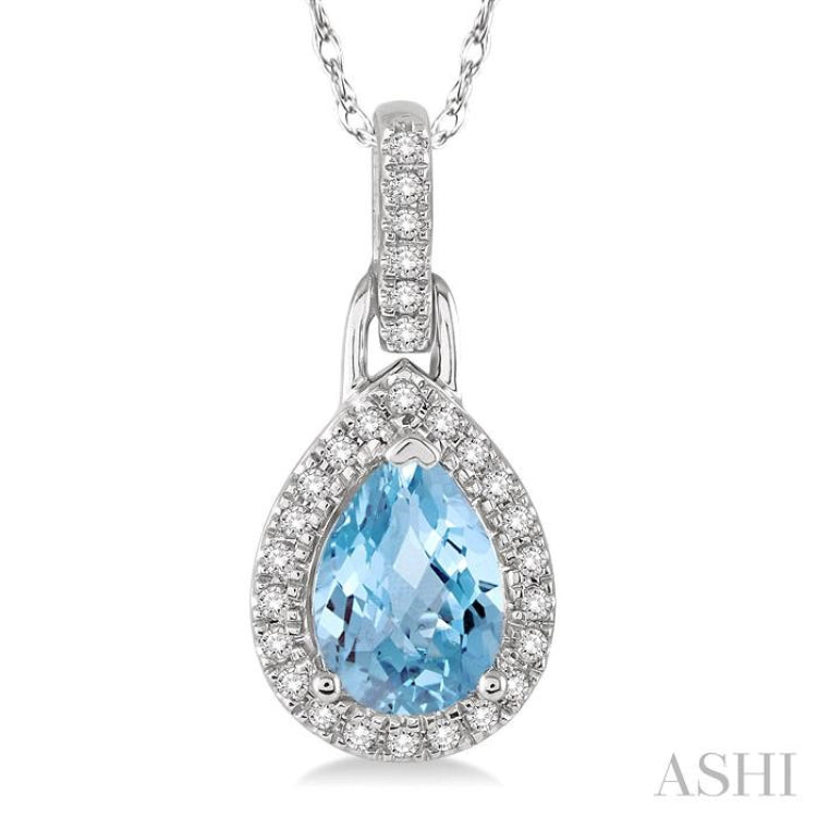 7x5 MM Pear Shape Aquamarine and 1/10 Ctw Round Cut Diamond Pendant in 14K White Gold with Chain 7x5 MM Pear Shape Aquamarine and 1/10 Ctw Round Cut Diamond Pendant in 14K White Gold with Chain