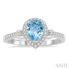 7x5 MM Pear Shape Aquamarine and 1/6 Ctw Round Cut Diamond Ring in 14K White Gold 7x5 MM Pear Shape Aquamarine and 1/6 Ctw Round Cut Diamond Ring in 14K White Gold