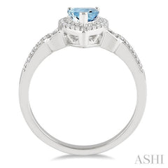 7x5 MM Pear Shape Aquamarine and 1/6 Ctw Round Cut Diamond Ring in 14K White Gold 7x5 MM Pear Shape Aquamarine and 1/6 Ctw Round Cut Diamond Ring in 14K White Gold