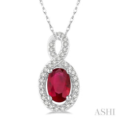 6x4 MM Oval Cut Ruby and 1/10 Ctw Round Cut Diamond Pendant in 14K White Gold with Chain 6x4 MM Oval Cut Ruby and 1/10 Ctw Round Cut Diamond Pendant in 14K White Gold with Chain