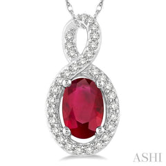 6x4 MM Oval Cut Ruby and 1/10 Ctw Round Cut Diamond Pendant in 14K White Gold with Chain 6x4 MM Oval Cut Ruby and 1/10 Ctw Round Cut Diamond Pendant in 14K White Gold with Chain