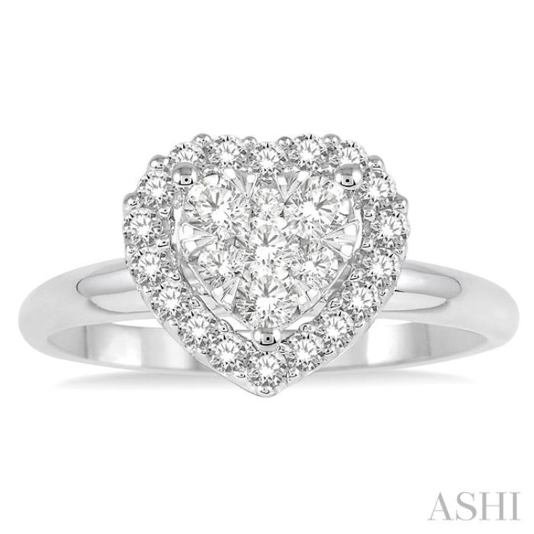 1/2 ctw Round Cut Diamond Heart Shape Lovebright Ring in 14K White Gold 1/2 ctw Round Cut Diamond Heart Shape Lovebright Ring in 14K White Gold