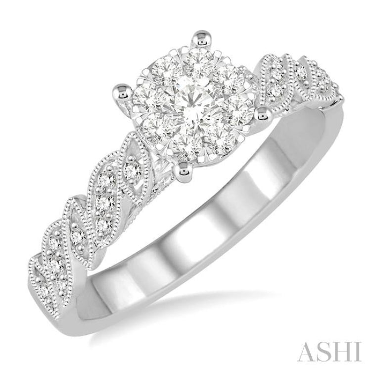3/8 ctw Round Cut Diamond Lovebright Vintage Engagement Ring in 14K White Gold 3/8 ctw Round Cut Diamond Lovebright Vintage Engagement Ring in 14K White Gold