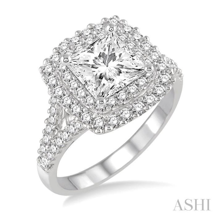 1 1/10 ctw Diamond Engagement Ring with 1/2 ct Princess Cut Center Stone in 14K White Gold 1 1/10 ctw Diamond Engagement Ring with 1/2 ct Princess Cut Center Stone in 14K White Gold