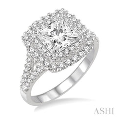 1 1/10 ctw Diamond Engagement Ring with 1/2 ct Princess Cut Center Stone in 14K White Gold 1 1/10 ctw Diamond Engagement Ring with 1/2 ct Princess Cut Center Stone in 14K White Gold