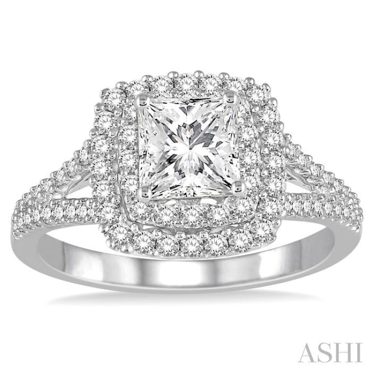 1 1/10 ctw Diamond Engagement Ring with 1/2 ct Princess Cut Center Stone in 14K White Gold 1 1/10 ctw Diamond Engagement Ring with 1/2 ct Princess Cut Center Stone in 14K White Gold