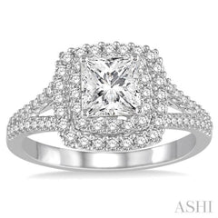 1 1/10 ctw Diamond Engagement Ring with 1/2 ct Princess Cut Center Stone in 14K White Gold 1 1/10 ctw Diamond Engagement Ring with 1/2 ct Princess Cut Center Stone in 14K White Gold