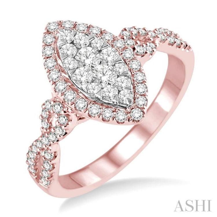 3/4 Ctw Marquise Shape Diamond Lovebright Ring in 14K Rose and White Gold 3/4 Ctw Marquise Shape Diamond Lovebright Ring in 14K Rose and White Gold