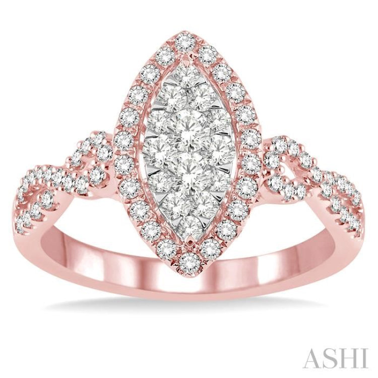 3/4 Ctw Marquise Shape Diamond Lovebright Ring in 14K Rose and White Gold 3/4 Ctw Marquise Shape Diamond Lovebright Ring in 14K Rose and White Gold